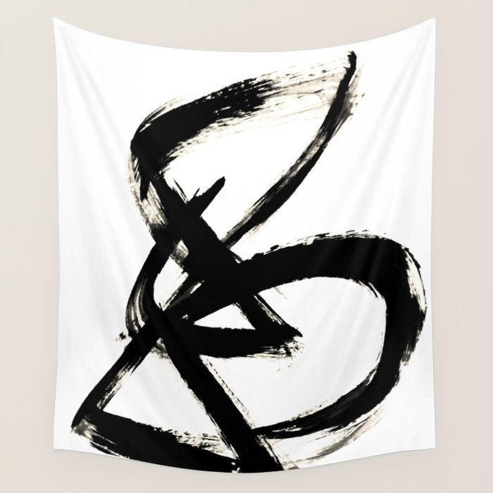 Brushstroke 3 - a simple black and white ink design Wall Tapestry Gallery Image 1