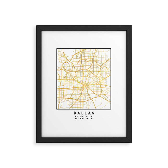 DALLAS TEXAS CITY STREET MAP ART Framed Art Print Gallery Image 1
