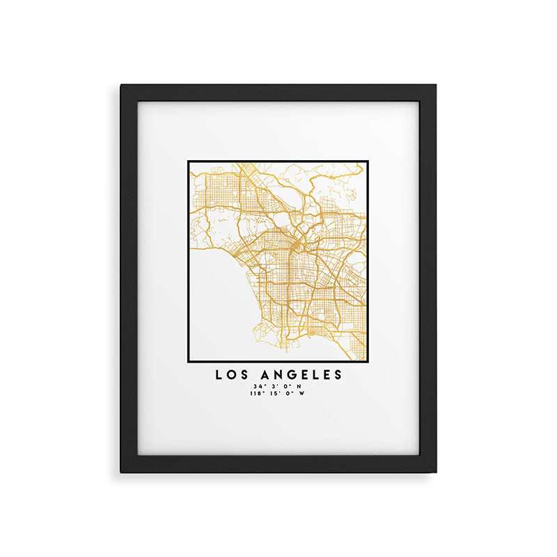 LOS ANGELES CALIFORNIA CITY STREET MAP ART Framed Art Print