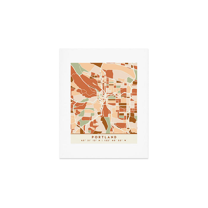 PORTLAND OREGON CITY MAP EARTH TONES Art Print Gallery Image 1