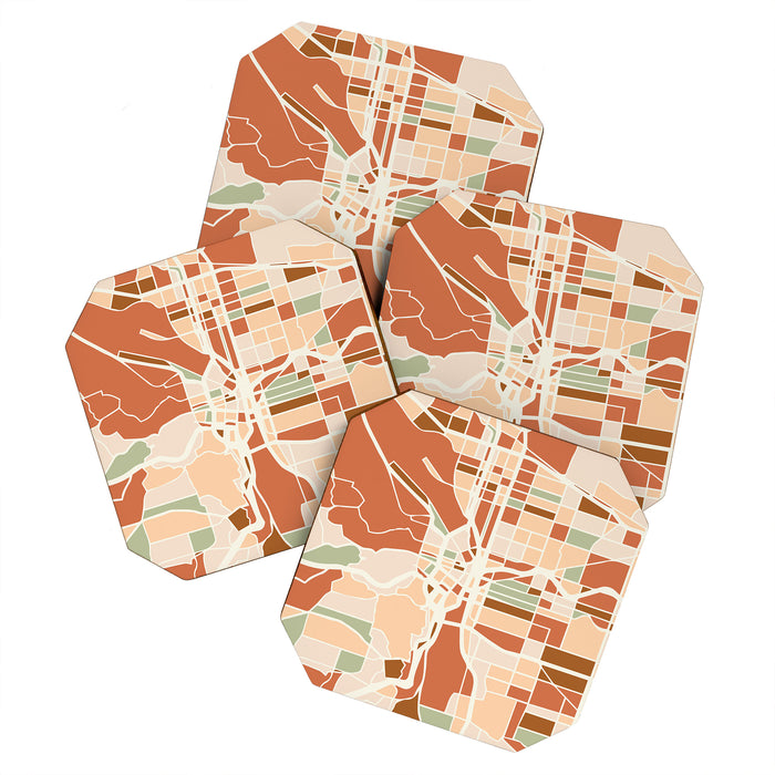 PORTLAND OREGON CITY MAP EARTH TONES Coaster Gallery Image 1