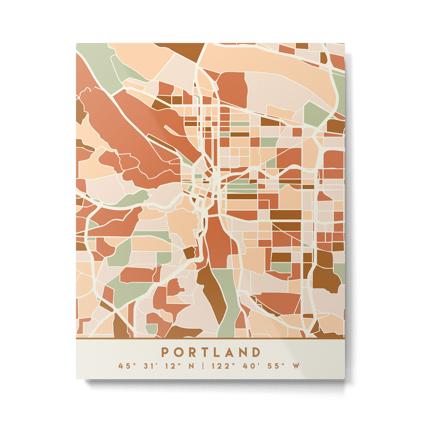 PORTLAND OREGON CITY MAP EARTH TONES Metal Print