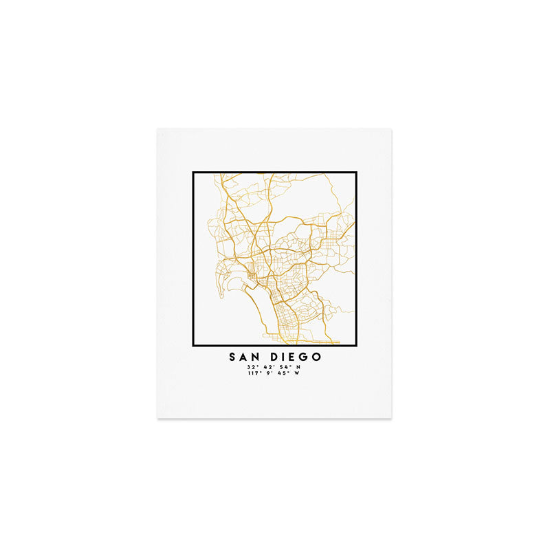SAN DIEGO CALIFORNIA CITY STREET MAP ART Art Print Gallery Image 1