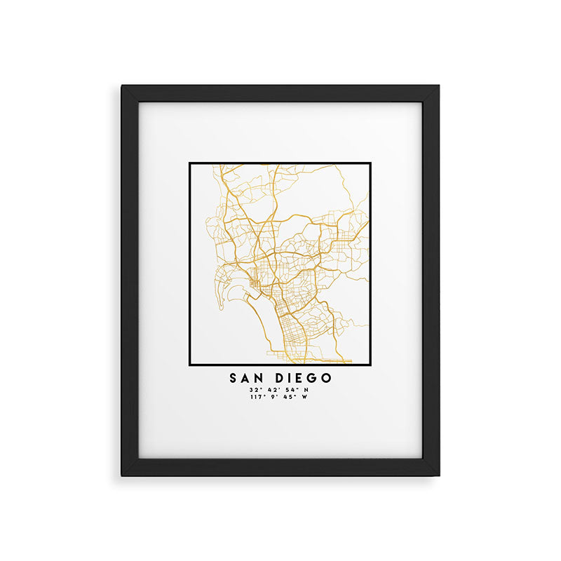 SAN DIEGO CALIFORNIA CITY STREET MAP ART Framed Art Print Gallery Image 4