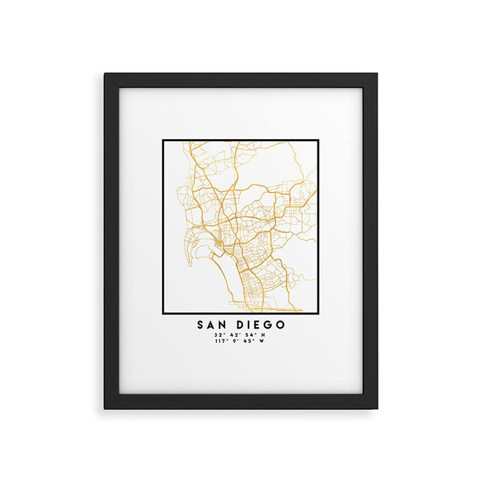 SAN DIEGO CALIFORNIA CITY STREET MAP ART Framed Art Print Gallery Image 1