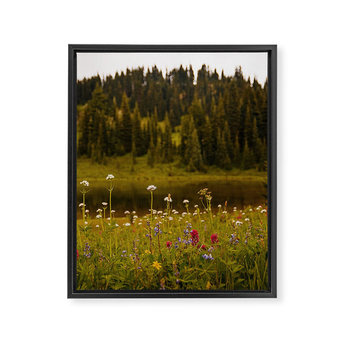 Mount Rainier Wildflower Field Framed Canvas Print Gallery Image 1