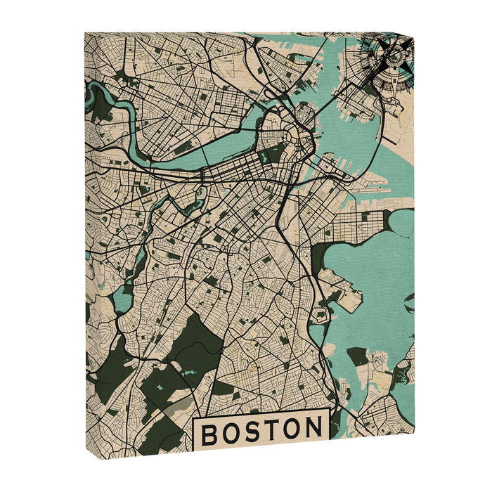 Boston City Map of the United States - Vintage Canvas Print Gallery Image 1