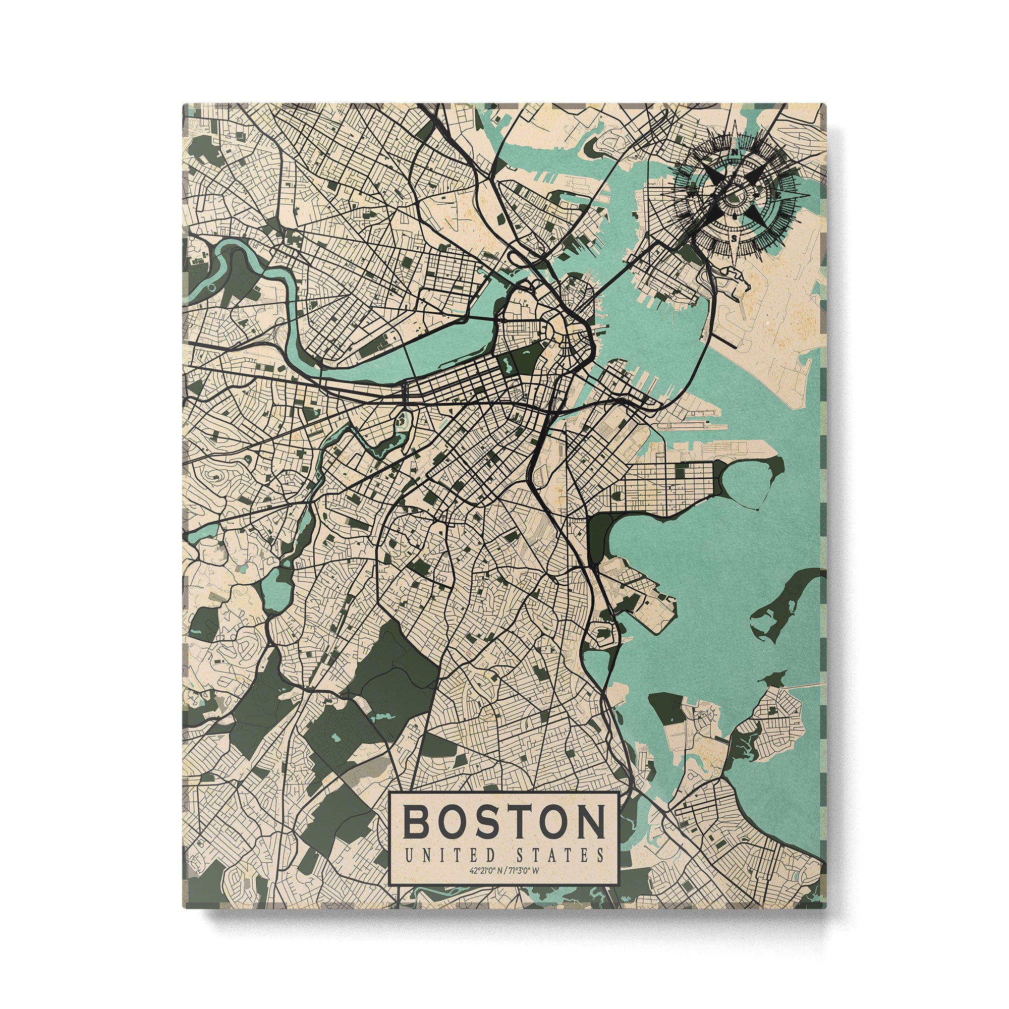 Boston City Map of the United States - Vintage Metal Print Gallery Image 4