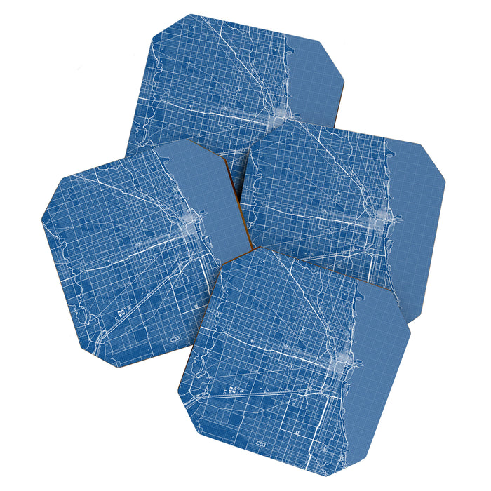 Chicago City Map of the United States - Blueprint Coaster Gallery Image 1