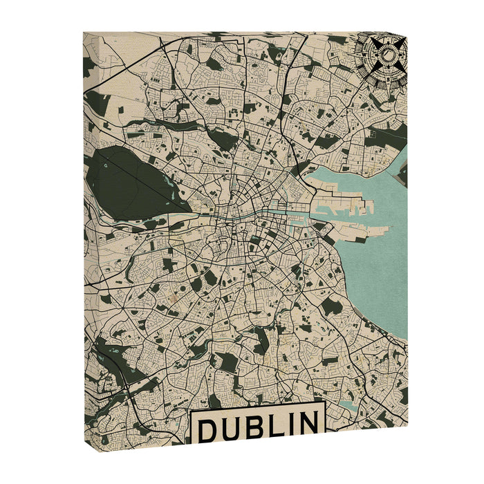 Dublin City Map of Ireland - Vintage Canvas Print Gallery Image 1