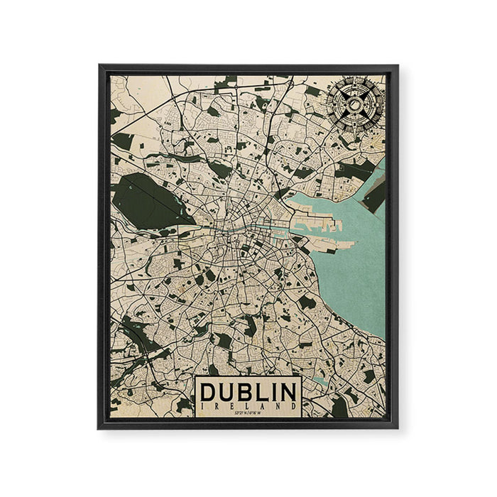 Dublin City Map of Ireland - Vintage Framed Canvas Print Gallery Image 1