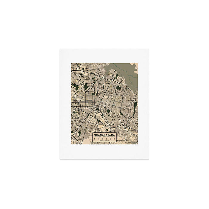 Guadalajara City Map of Jalisco, Mexico - Vintage Art Print Gallery Image 1