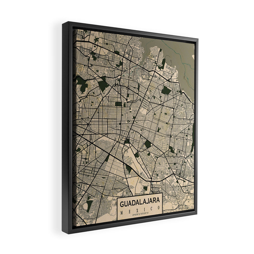 Guadalajara City Map of Jalisco, Mexico - Vintage Framed Canvas Print Gallery Image 2