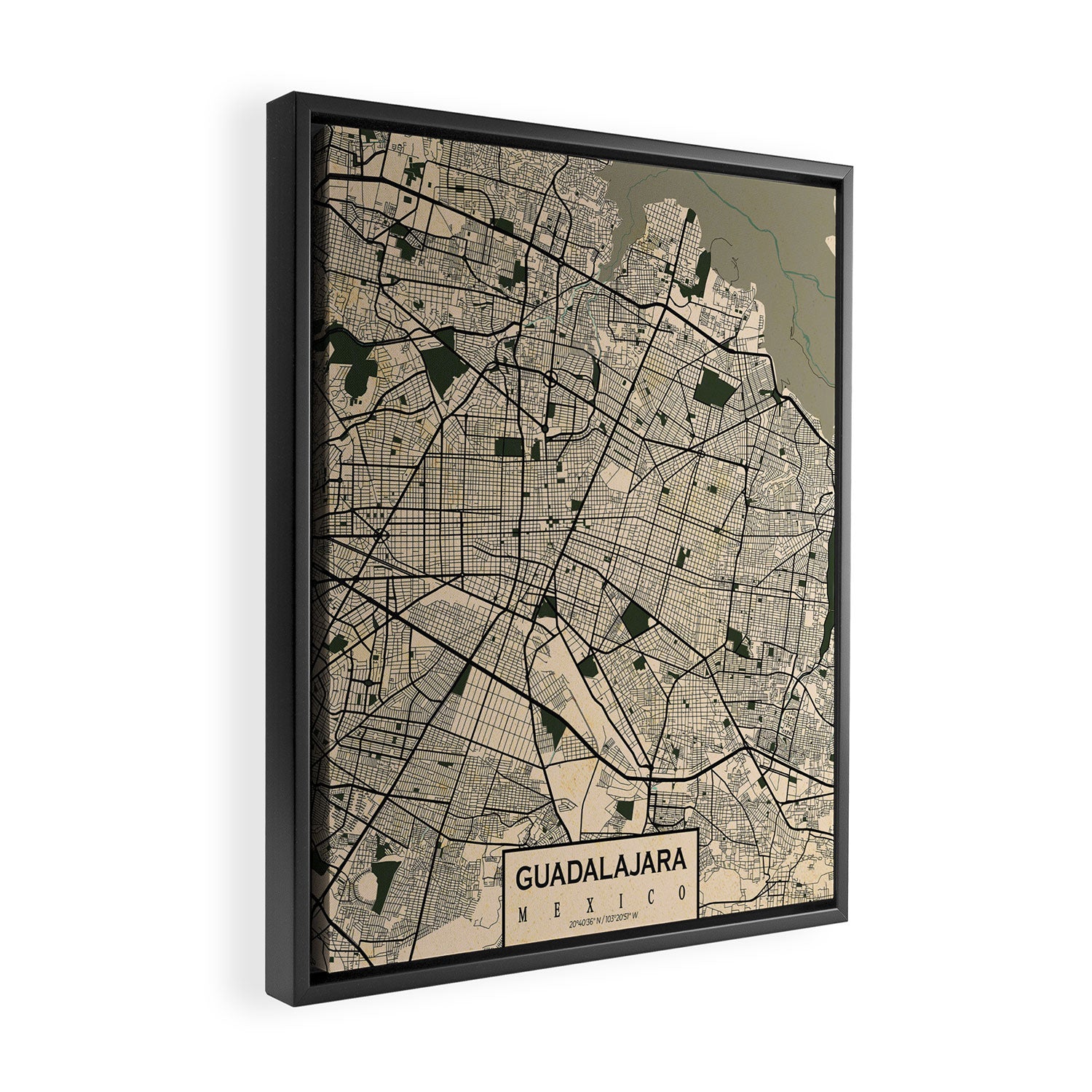 Guadalajara City Map of Jalisco, Mexico - Vintage Framed Canvas Print Gallery Image 2