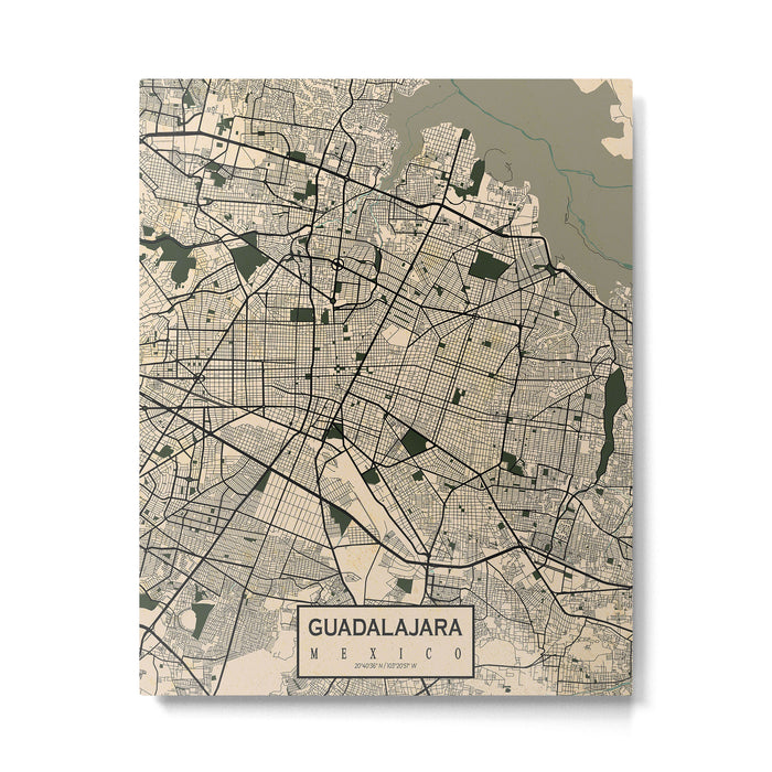 Guadalajara City Map of Jalisco, Mexico - Vintage Metal Print Gallery Image 1