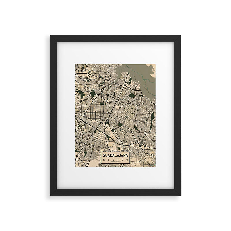 Guadalajara City Map of Jalisco, Mexico - Vintage Framed Art Print Gallery Image 6
