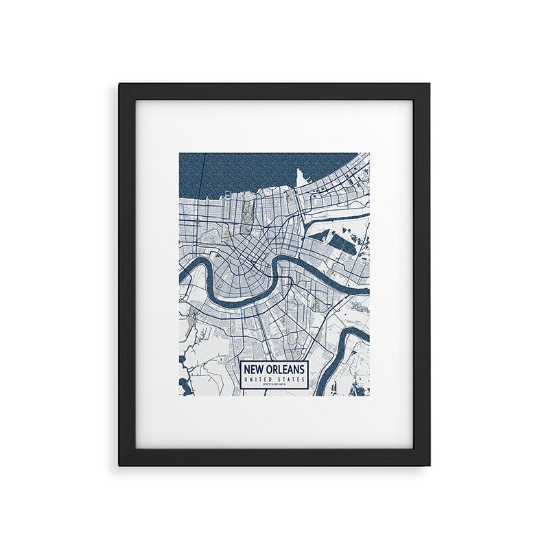 New Orleans City Map of Louisiana, USA - Coastal Framed Art Print Gallery Image 5