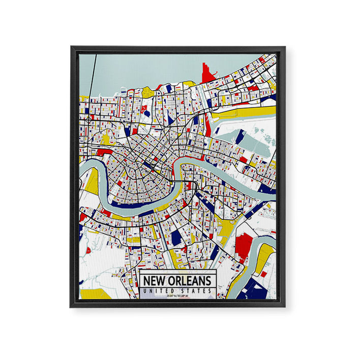 New Orleans, Louisiana City Map - Mondrian Framed Canvas Print Gallery Image 1