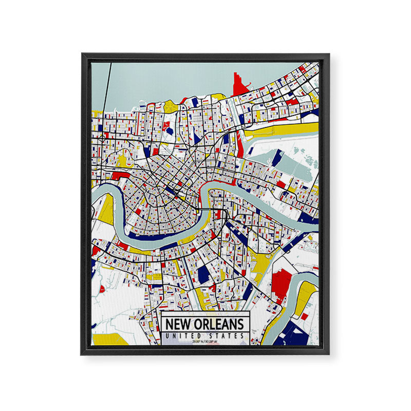 New Orleans, Louisiana City Map - Mondrian Framed Canvas Print Gallery Image 6