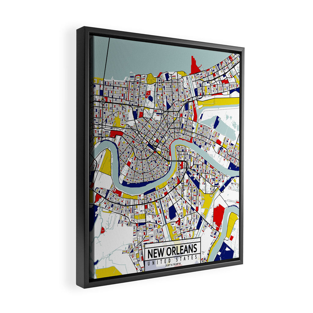 New Orleans, Louisiana City Map - Mondrian Framed Canvas Print Gallery Image 2