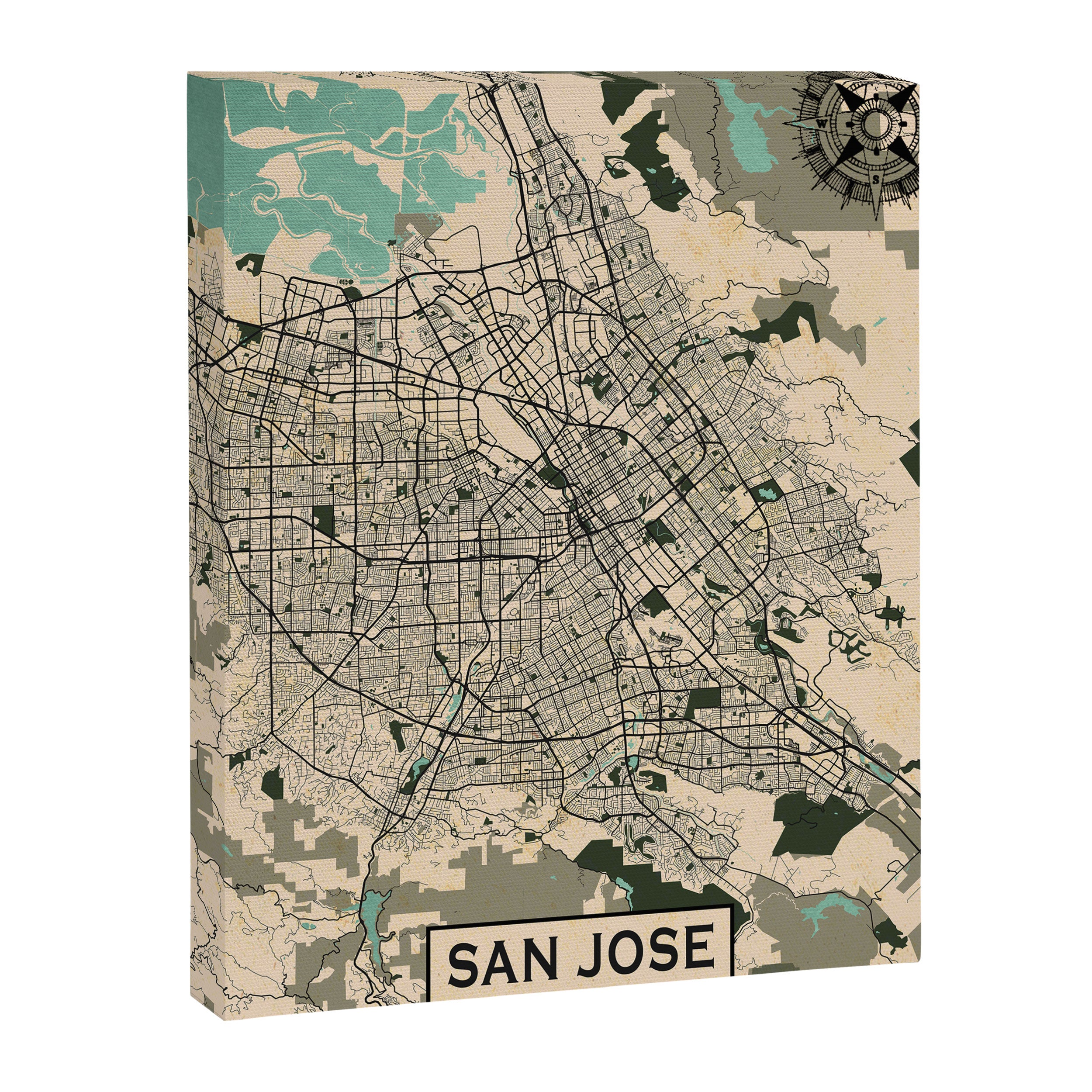 San Jose City Map of California, USA - Vintage Canvas Print Gallery Image 6