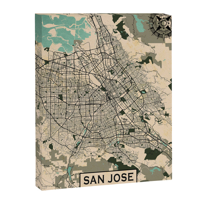San Jose City Map of California, USA - Vintage Canvas Print Gallery Image 1