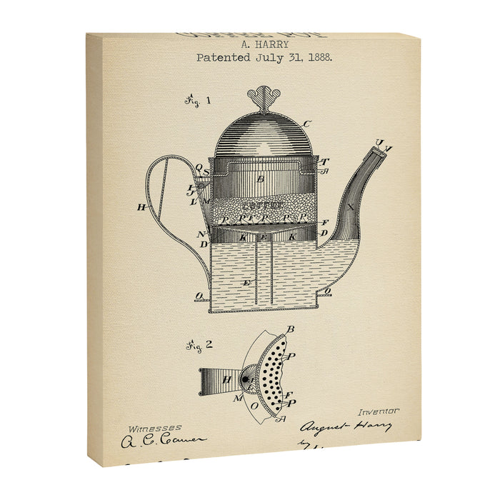 Coffee Pot vintage patent Canvas Print Gallery Image 1