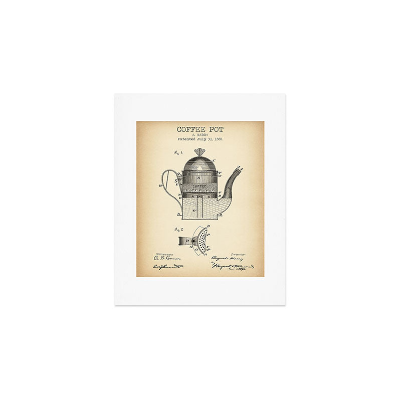 Coffee Pot vintage patent Art Print Gallery Image 1