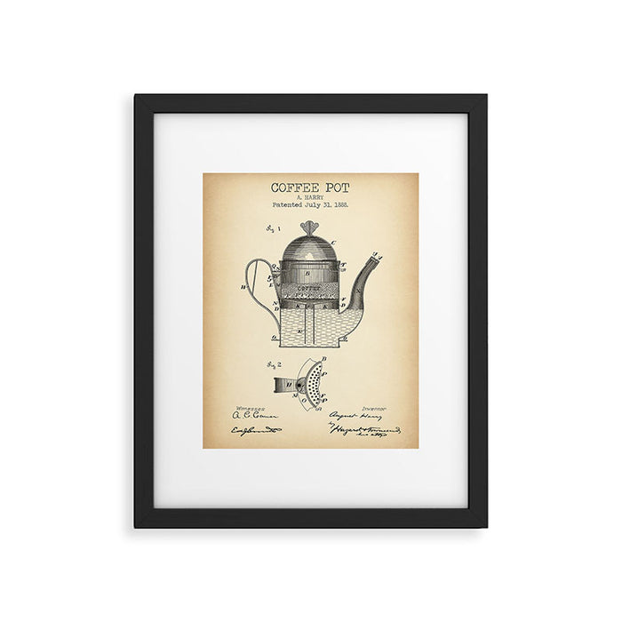 Coffee Pot vintage patent Framed Art Print Gallery Image 1
