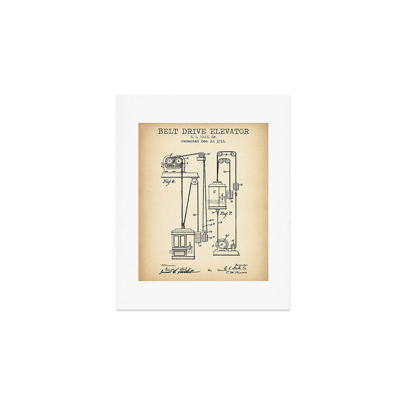 Elevator vintage patent Art Print Gallery Image 1