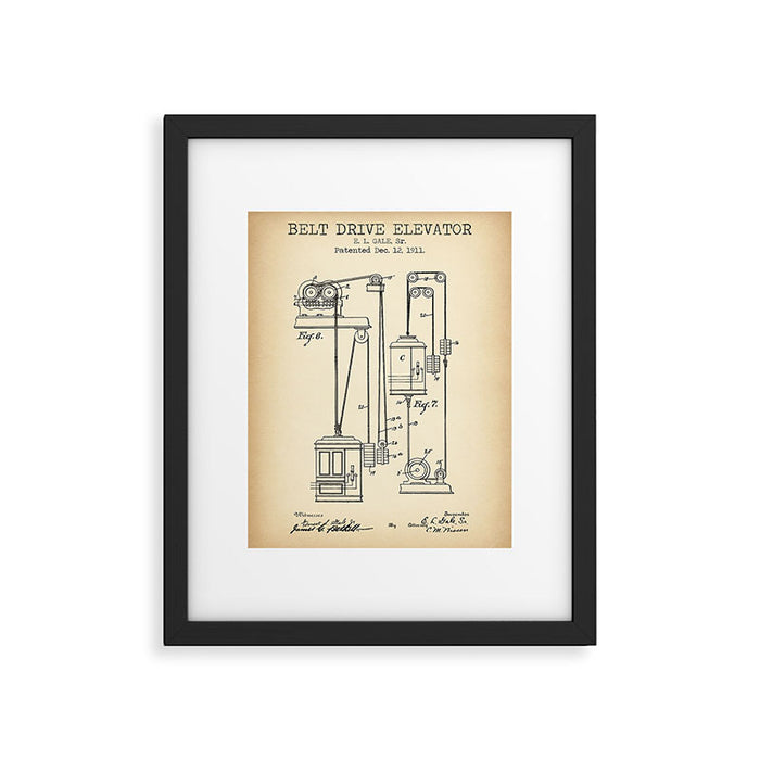Elevator vintage patent Framed Art Print Gallery Image 1