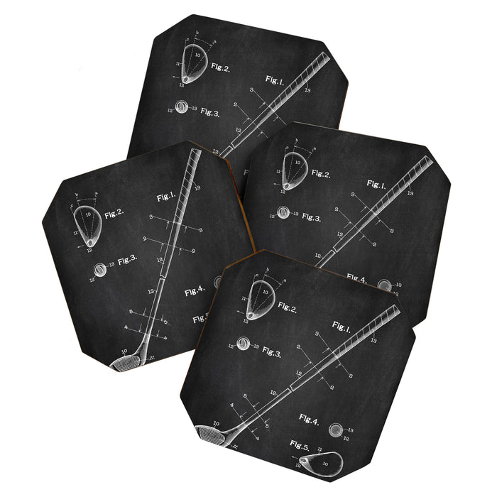 Golf Club chalkboard patent Coaster Gallery Image 1