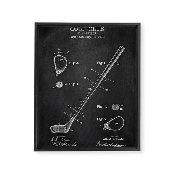 Golf Club chalkboard patent Framed Canvas Print Gallery Image 1