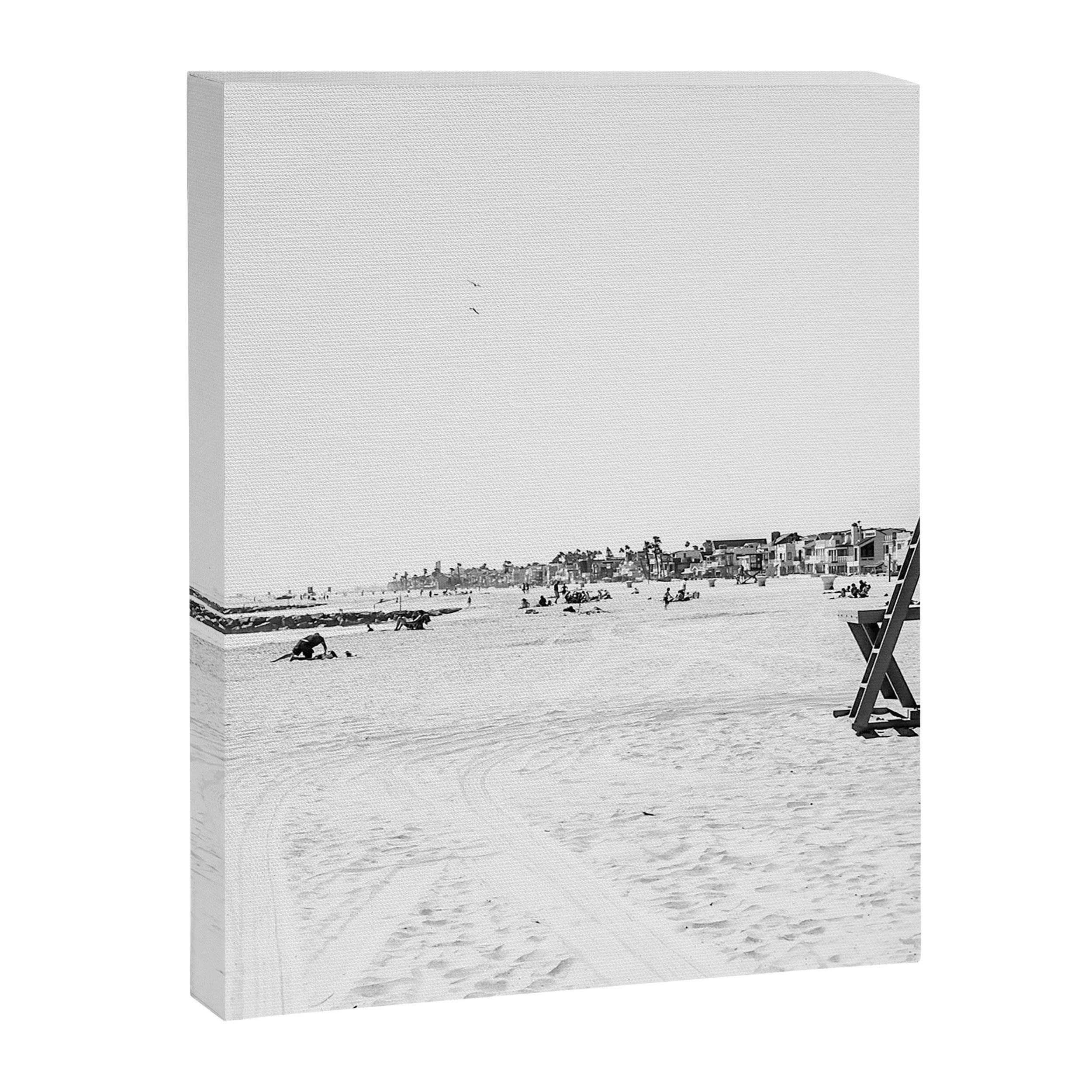 Newport Beach Lifeguard Tower Modern and Vintage Beach Aesthetic Photography of Grey Black White Sky Canvas Print Gallery Image 3