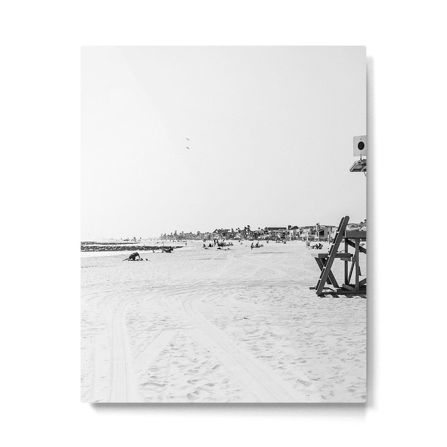 Newport Beach Lifeguard Tower Modern and Vintage Beach Aesthetic Photography of Grey Black White Sky Metal Print Gallery Image 4