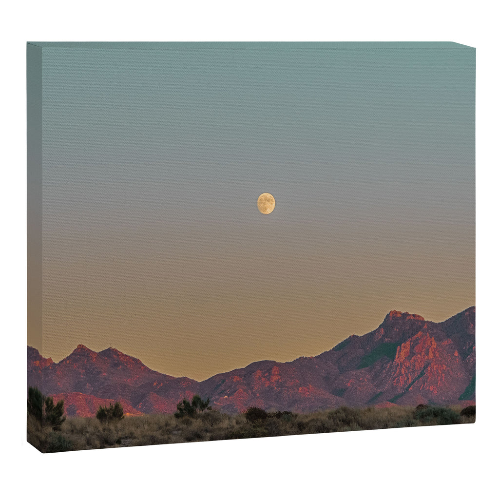 Sunset Moon Ridge // Grainy Red Mountain Range Desert Landscape Photography Yellow Fullmoon Blue Sky Canvas Print Gallery Image 6