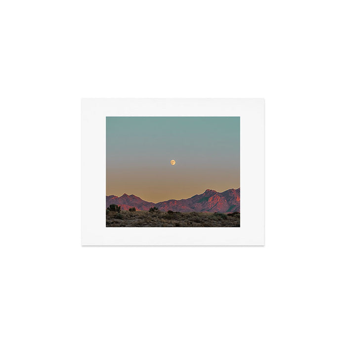 Sunset Moon Ridge // Grainy Red Mountain Range Desert Landscape Photography Yellow Fullmoon Blue Sky Art Print Gallery Image 1