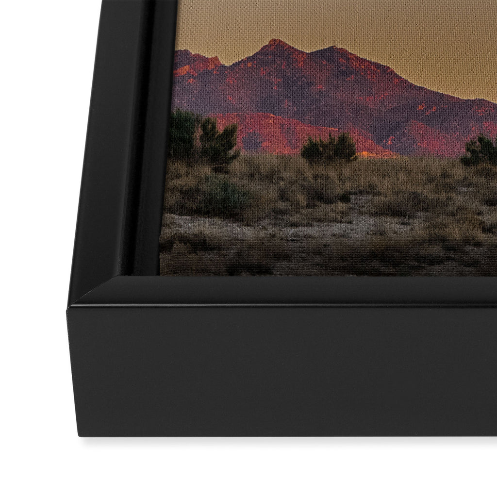 Sunset Moon Ridge // Grainy Red Mountain Range Desert Landscape Photography Yellow Fullmoon Blue Sky Framed Canvas Print Gallery Image 3
