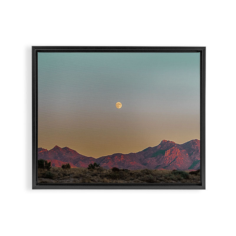 Sunset Moon Ridge // Grainy Red Mountain Range Desert Landscape Photography Yellow Fullmoon Blue Sky Framed Canvas Print Gallery Image 6
