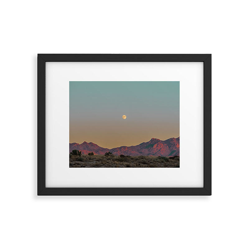 Sunset Moon Ridge // Grainy Red Mountain Range Desert Landscape Photography Yellow Fullmoon Blue Sky Framed Art Print Gallery Image 4