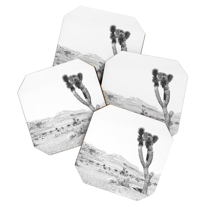 Vintage Desert Scape B&W // Cactus Nature Summer Sun Landscape Black and White Photography Coaster Gallery Image 1
