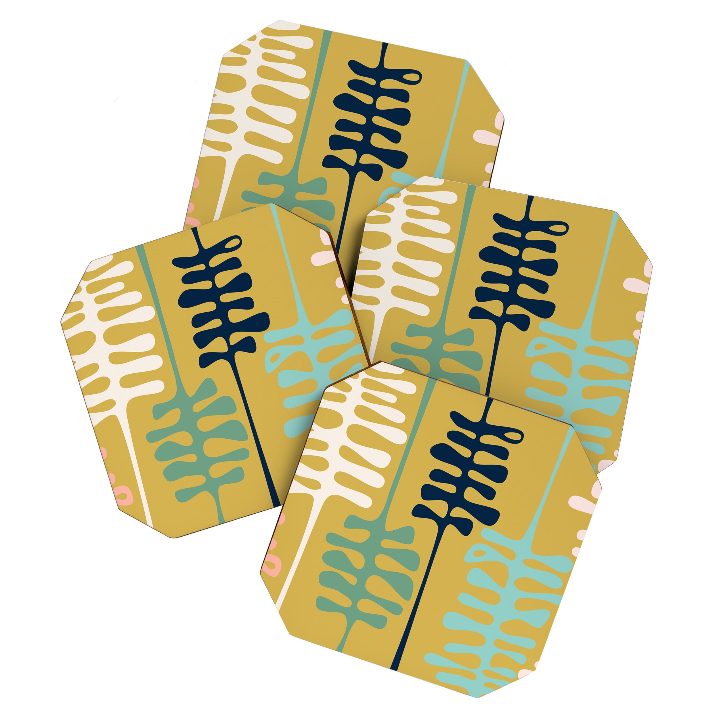 Abstract jungle - mustard Coaster Gallery Image 1