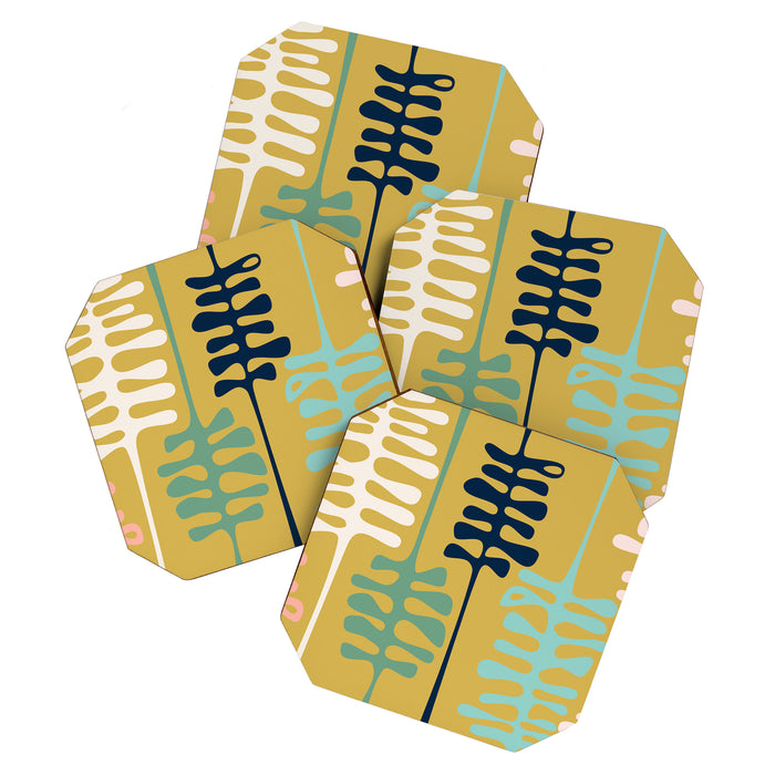 Abstract jungle - mustard Coaster Gallery Image 1