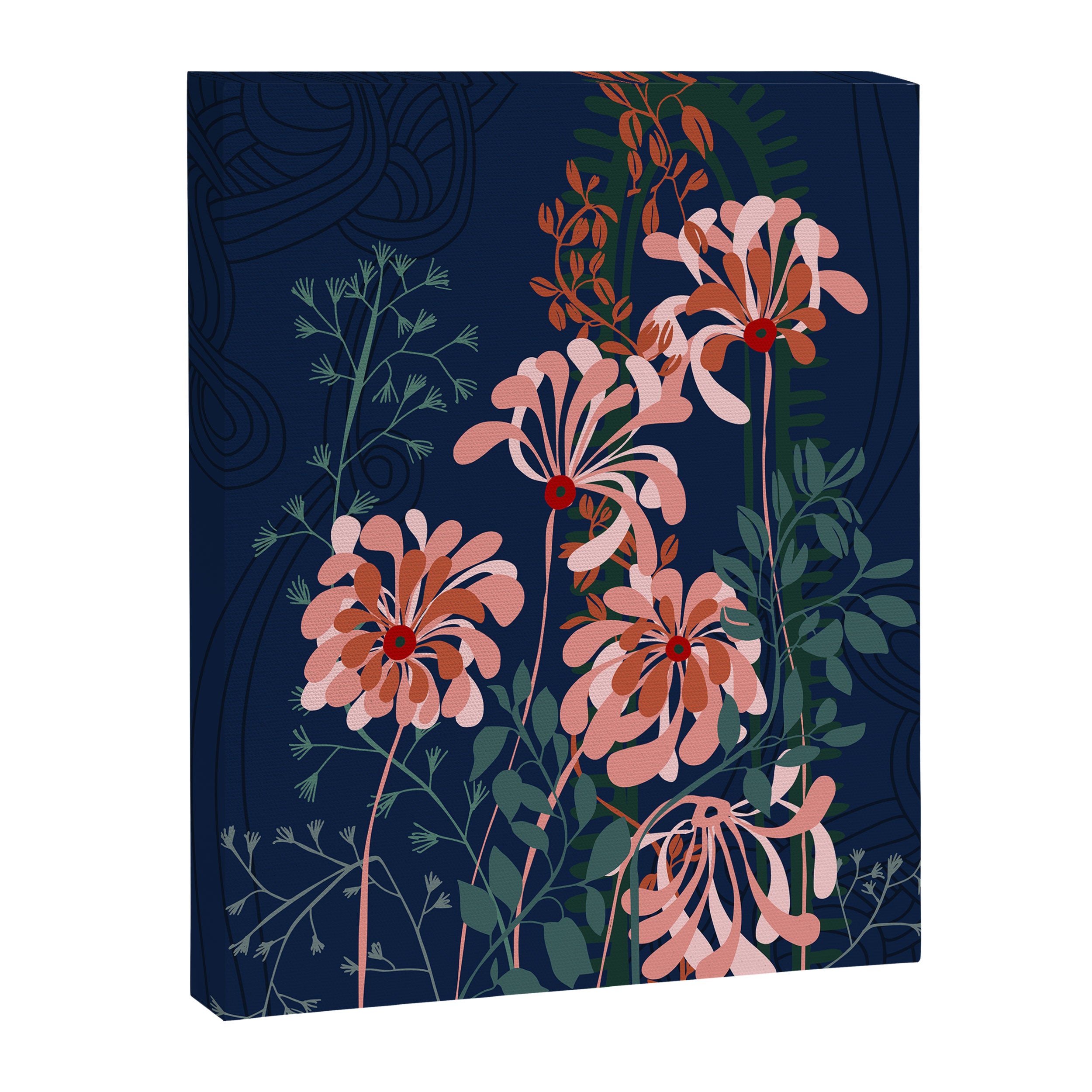Alfons Mucha would love this flowers - dark blue Canvas Print Gallery Image 6