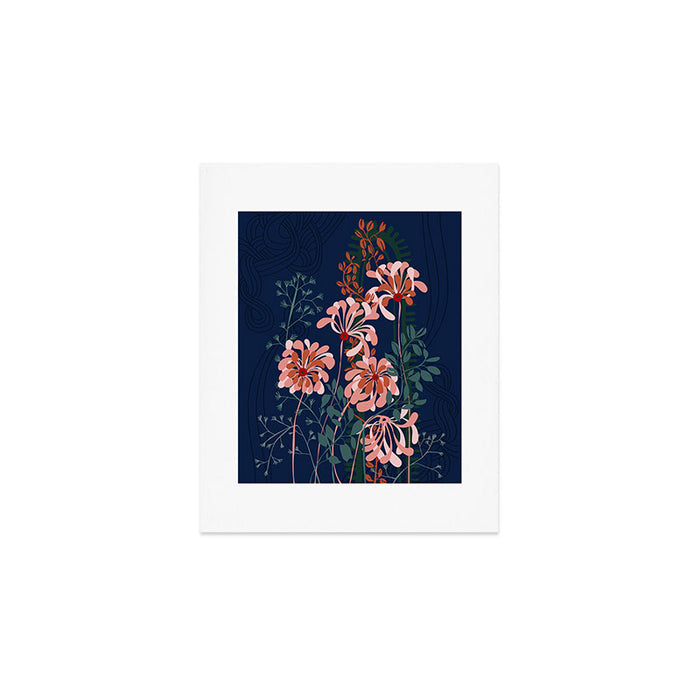 Alfons Mucha would love this flowers - dark blue Art Print Gallery Image 1