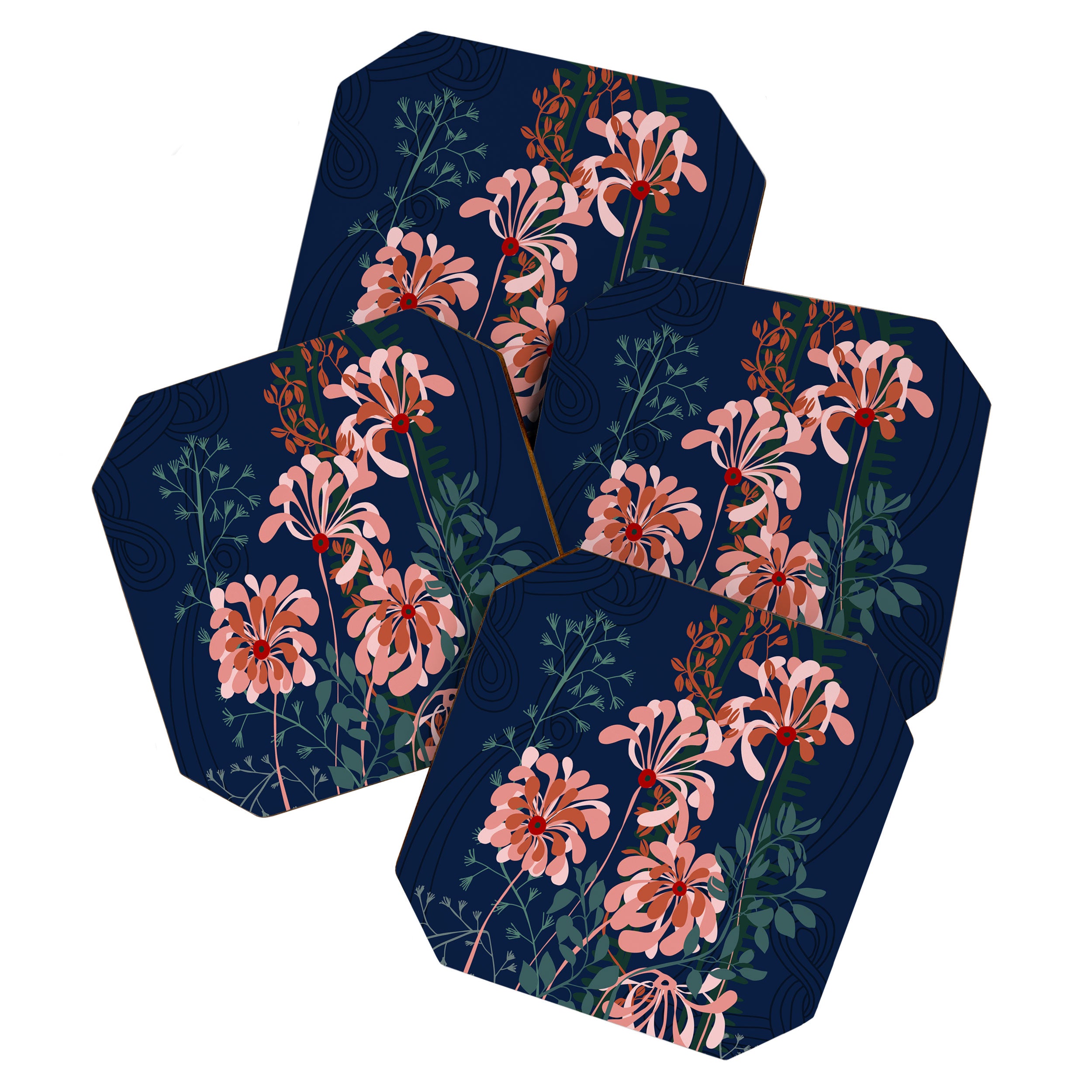 Alfons Mucha would love this flowers - dark blue Coaster Gallery Image 1