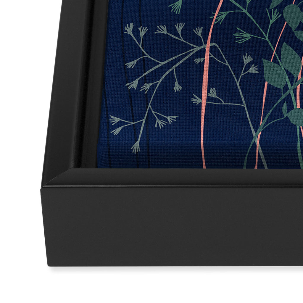 Alfons Mucha would love this flowers - dark blue Framed Canvas Print Gallery Image 3