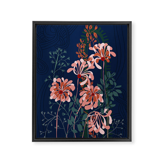 Alfons Mucha would love this flowers - dark blue Framed Canvas Print Gallery Image 1