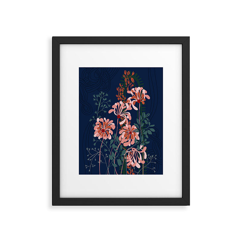 Alfons Mucha would love this flowers - dark blue Framed Art Print Gallery Image 4