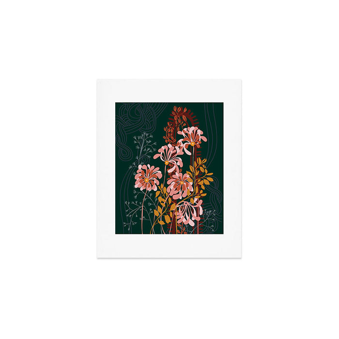 Alfons Mucha would love this flowers - emerald green Art Print Gallery Image 1